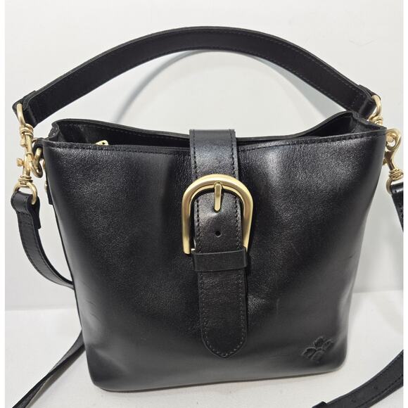 Patricia Nash Leather Irving Bucket Satchel Crossbody Purse Bag Black - Picture 2 of 14